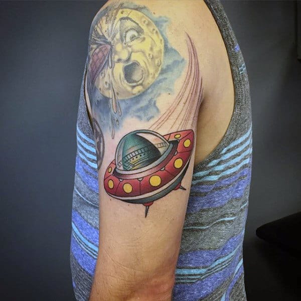 Mens Arms 3D Flying Saucer Tattoo
