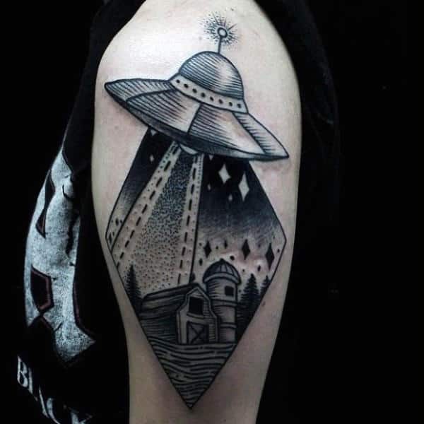 Mens Arms 3D Grey Ufo Tattoo