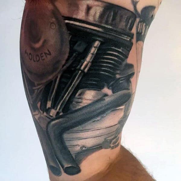 Mens Arms Antique Engine Tattoo