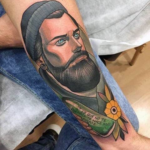 Mens Arms Beared Man Neo Traditional Tattoo