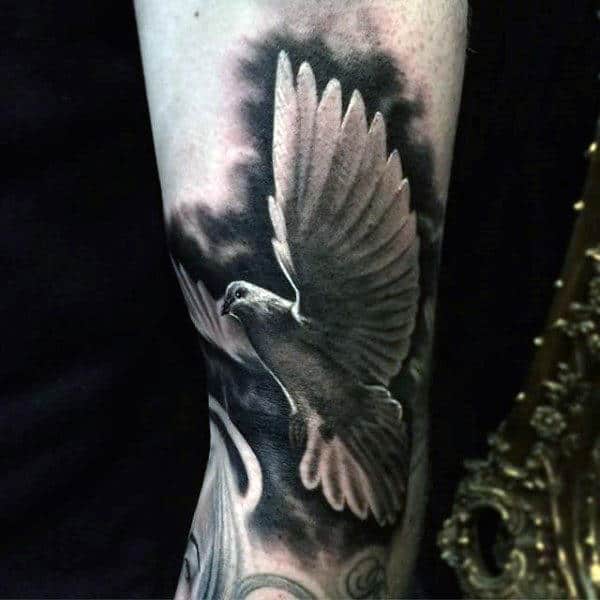 Mens Arms Black And White Dove Tattoo