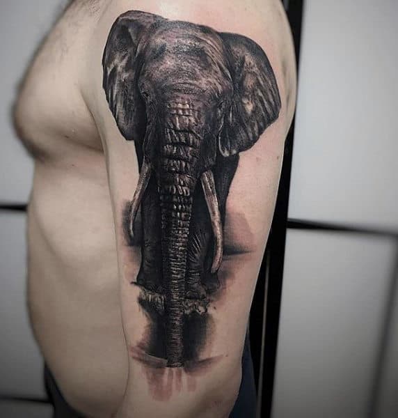 Mens Arms Black And White Elephant Tattoo
