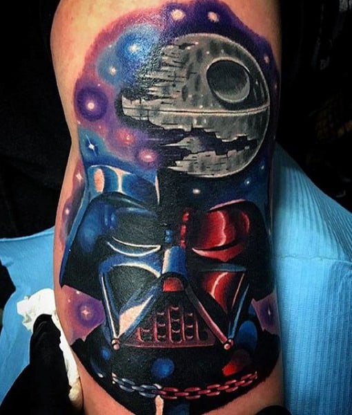 Mens Arms Colorful Universe Darth Vader Tattoo