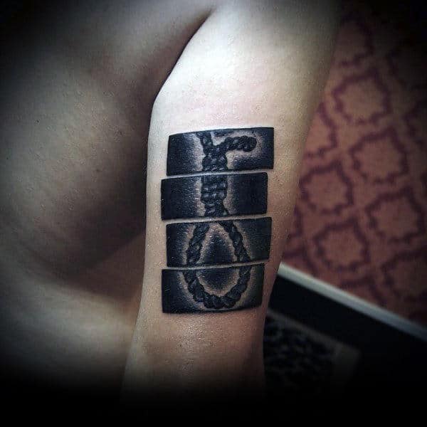 Mens Arms Cut Black Blocks Of Ropes Tatto
