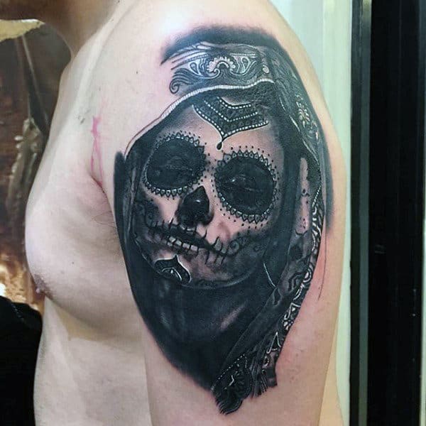 Mens Arms Dark Black Patterned Eye Mask Day Of The Dead Female Tattoo