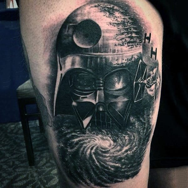 Mens Arms Dotted Gray Darth Vader Tattoo