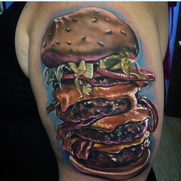 Mens Arms Fantastic Large Burger Food Tattoo