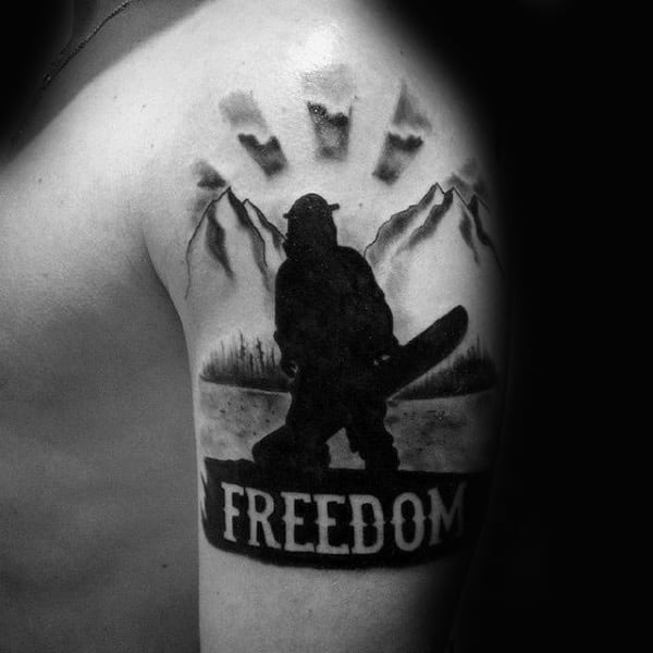 Mens Arms Freedom Snowboard Tattoo