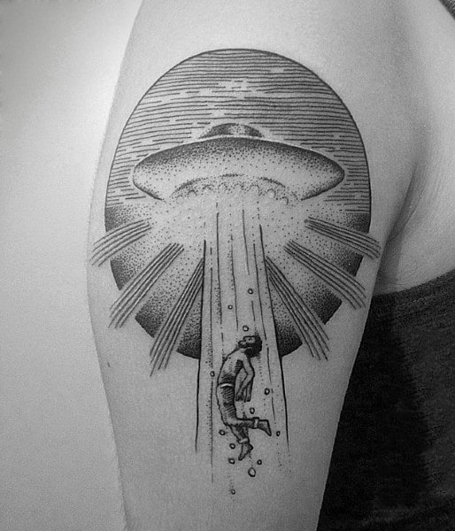 Mens Arms Grey Tattoo Getting Pulled Into Ufo