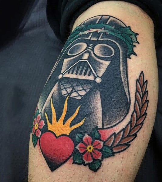 Mens Arms Heart Floral Darth Vader Tattoo