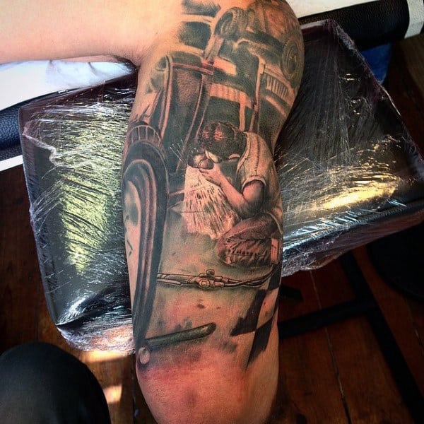 Mens Arms Hot Rod Car Mechanic Tattoos