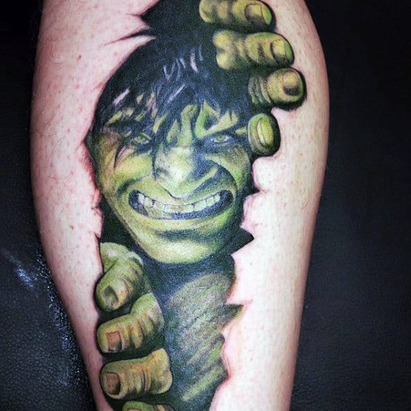 Mens Arms Hulk Ripping Skin Tattoo