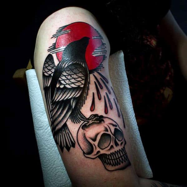 Mens Arms Raven And Skull Tattoo