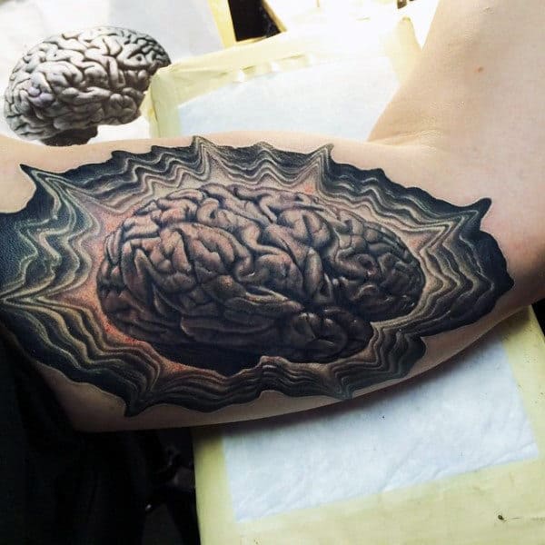 Mens Arms Realistic Brain Tattoo
