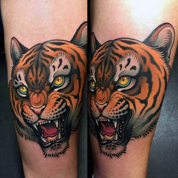 Mens Arms Realistic Tiger Neo Traditional Tattoo