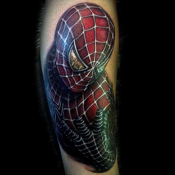 Mens Arms Shiny Spiderman Tattoo