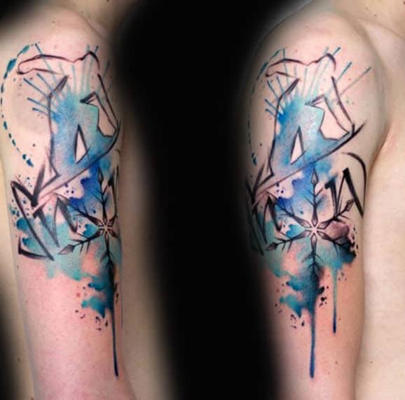 Mens Arms Splashed Blue Snowboard Tattoo