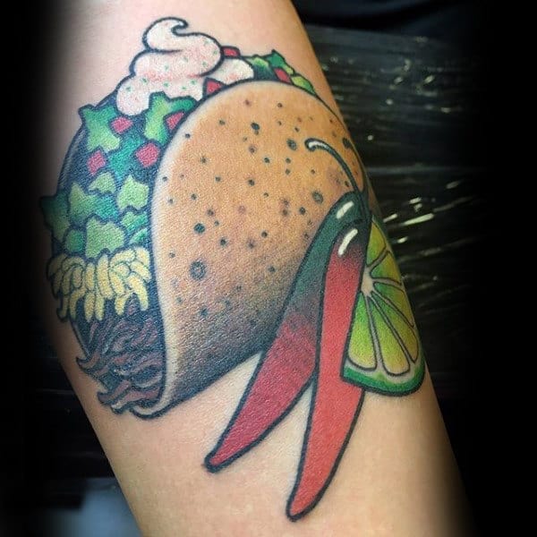 Mens Arms Stuufed Veggie Tortilla Food Tattoo