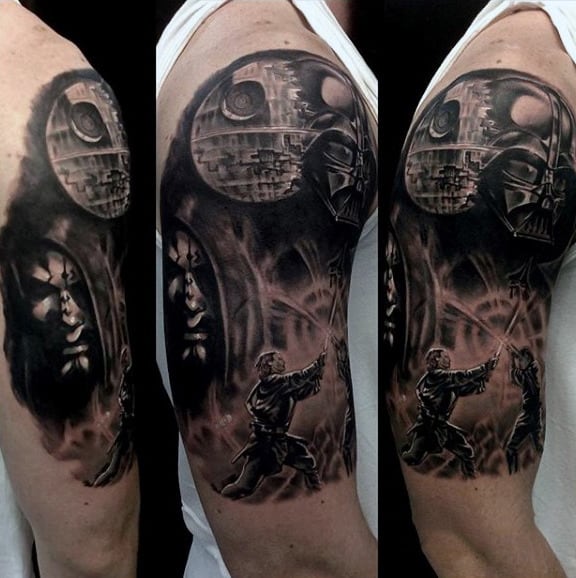 Mens Arms Sword Fight Grey Darth Vader Tattoo