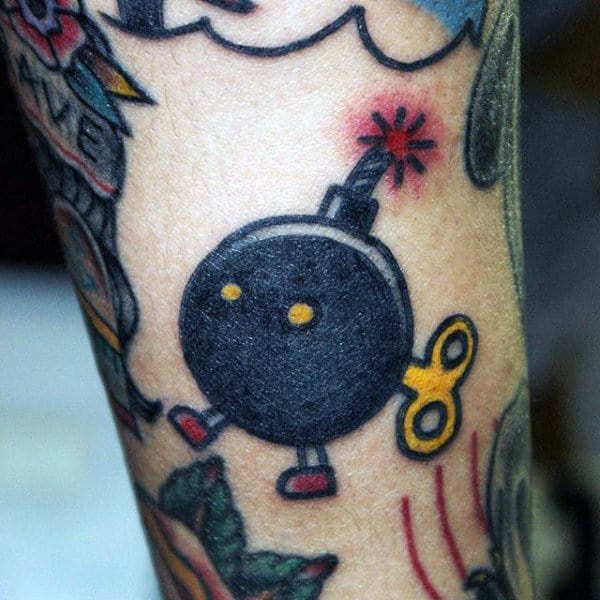 Mens Arms Walking Bobm With Key Tattoo Ideas