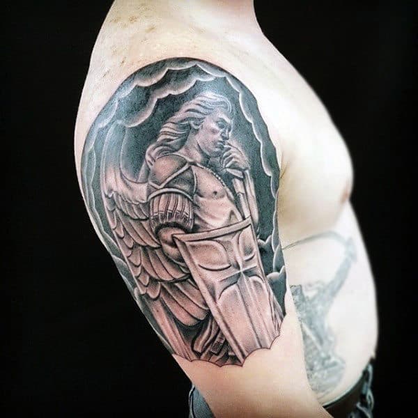 Mens Arms Warrior Angel With Shield Tattoo