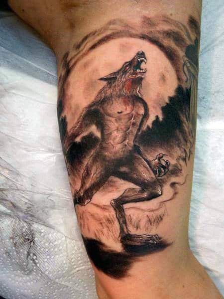 Mens Arms Werewolf Bite Tattoo