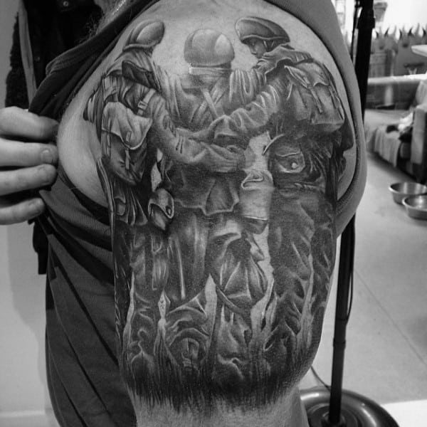 Mens Army Memorial Tattoos On Upper Arm Fallen Solider