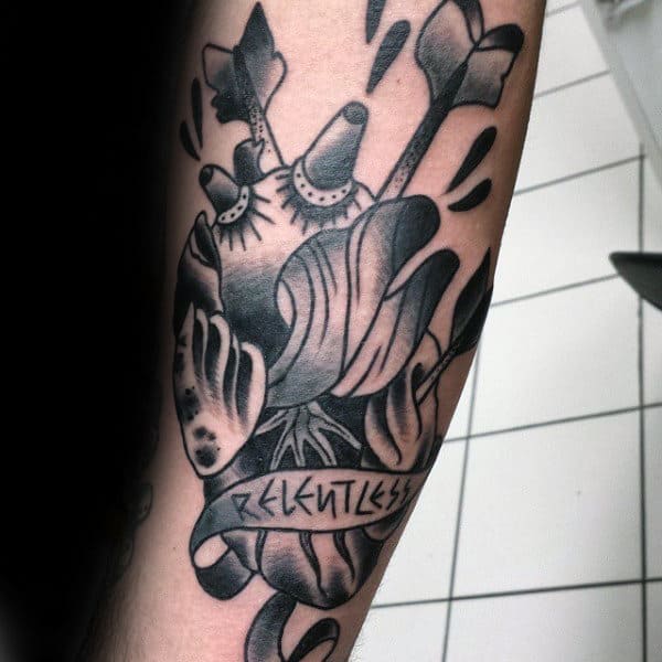 Mens Arrows Through Heart Traditional Forearm Tattoos