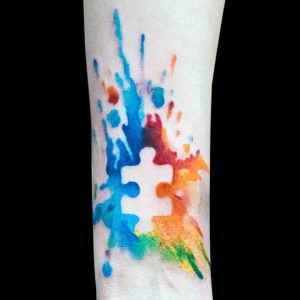 Mens Autism Puzzle Piece Tattoos Watercolor On Wrist