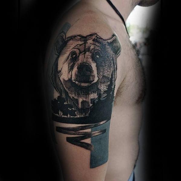 Mens Awesome Arm Nature And Bear Tattoos