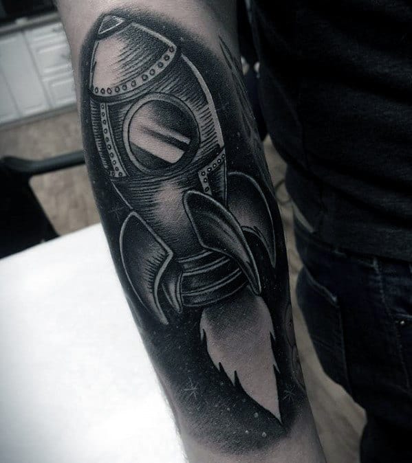 Mens Awesome Arm Rocket Ship Tattoos