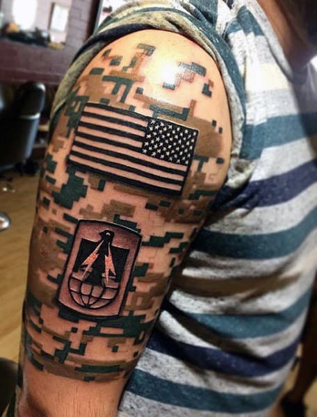 Mens Awesome Army Patch Camo 3d Arm Tattoo Designs