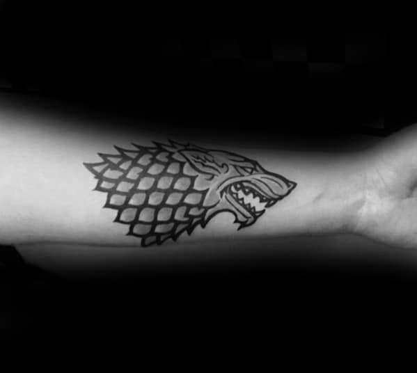 Mens Awesome Game Of Thrones Dire Wolf Inner Forearm Tattoo Ideas