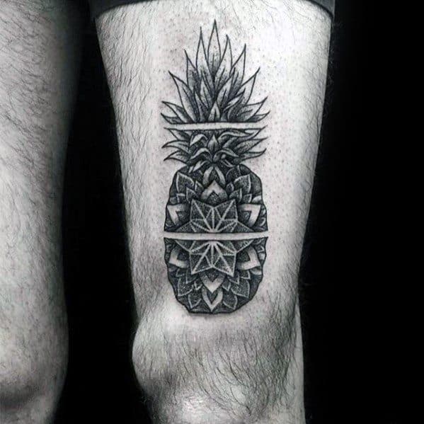 Mens Awesome Geometric Floral Thigh Pineapple Tattoo Ideas