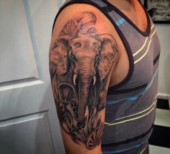 Mens Awesome Grey Elephant Tattoo On Arms