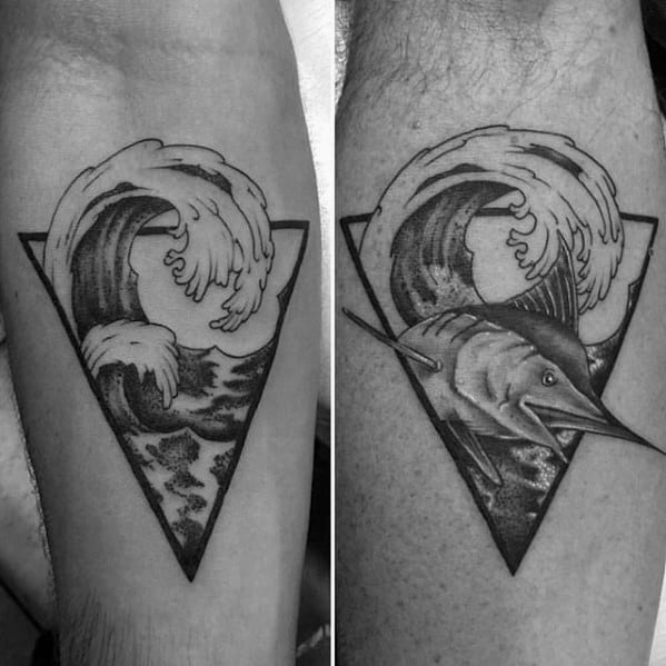 Mens Awesome Marlin Triangle Ocean Wave Inner Forearmtattoo Ideas