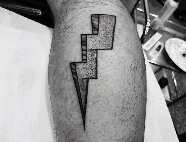 Mens Awesome Simple Lighting Thunder Bolt Leg Calf Tattoo Ideas