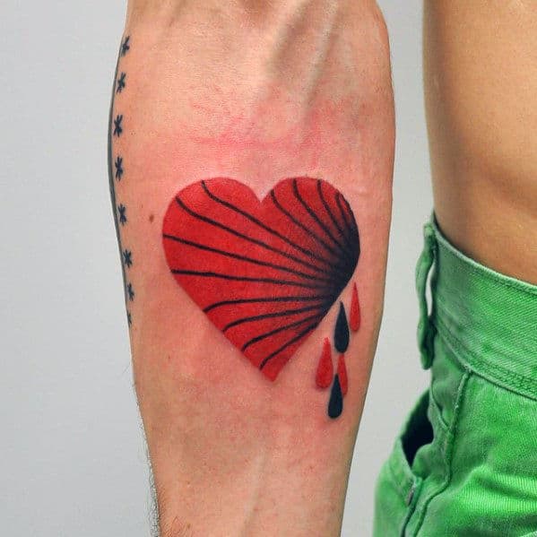 Mens Awesome Small Heart With Drops Inner Forearm Tattoo