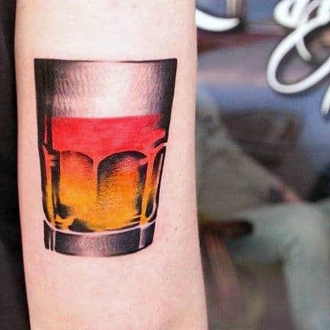 Mens Awesome Small Whiskey Glass Tricep Tattoos