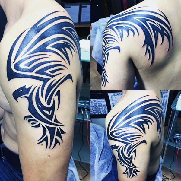 Mens Awesome Tribal Eagle Upper Arm Tattoos
