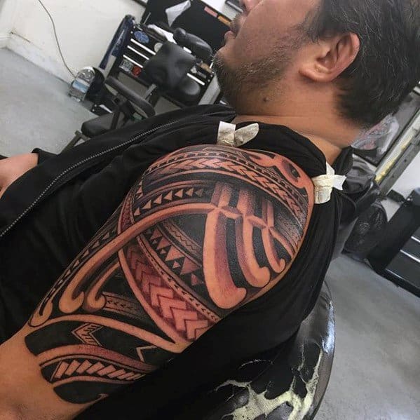 Mens Awesome Tribal Tattoo Design Inspiration Half Sleeve Polynesian