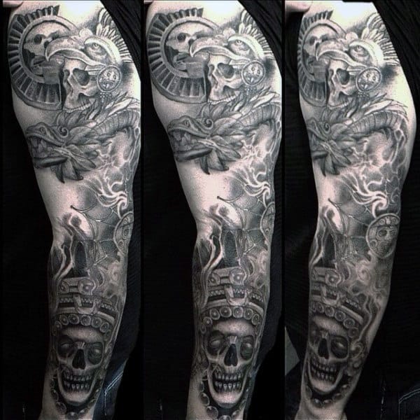 Men's Aztec Skull Tattoo