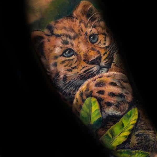 Mens Baby Cheetah Forearm Sleeve Tattoo