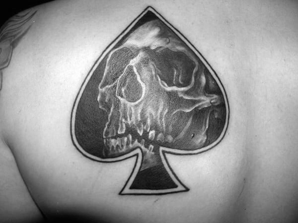 Mens Back Black Spade With Skull Tattoo