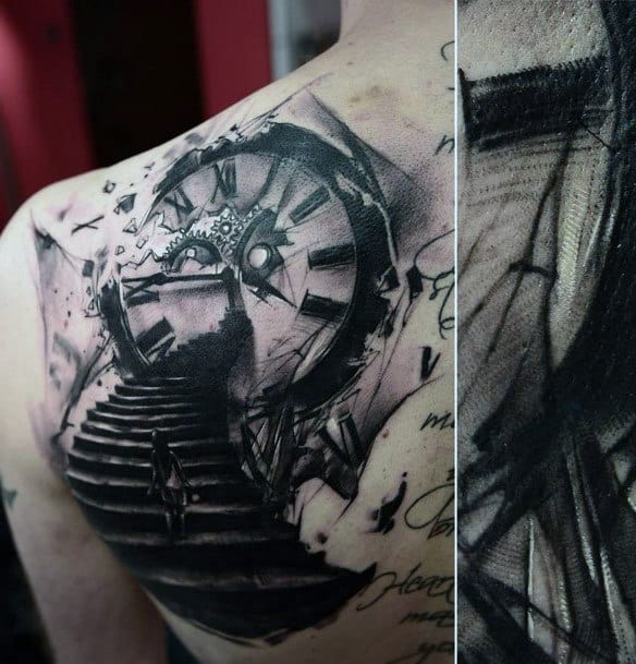 Men's Back Clock Tattoos