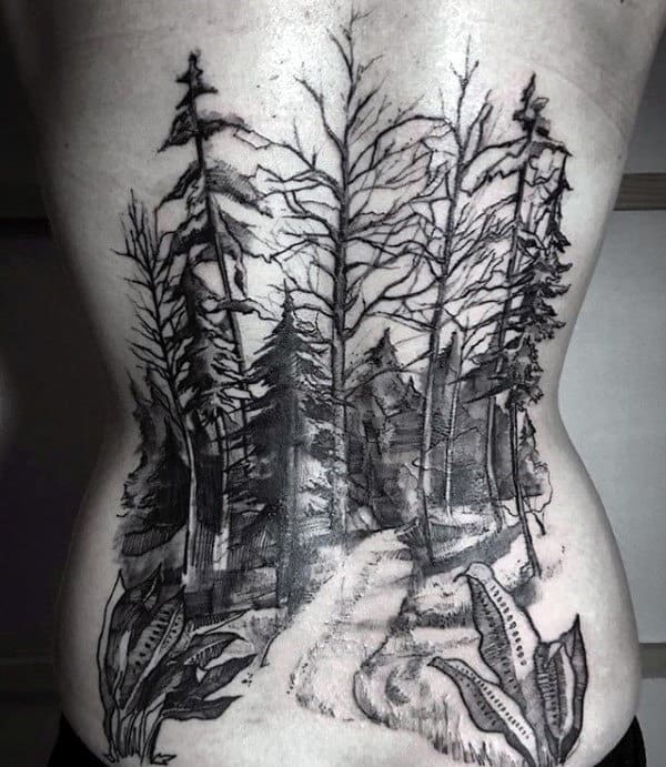 Mens Back Forest Tattoo Designs