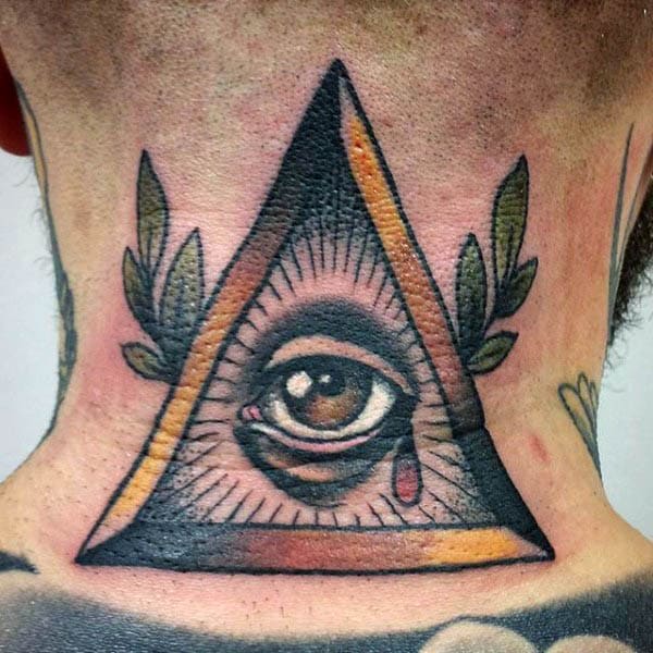 Mens Back Neo Traditional Eye In Triangle Tattoo