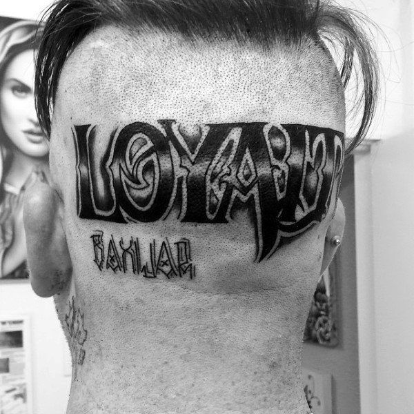 Mens Back Of Head Loyalty Black Ink Tattoos