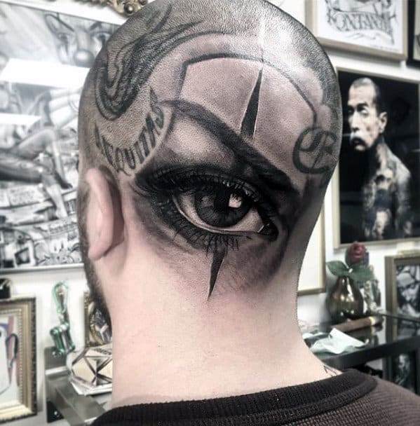 Mens Back Of Head Realistic Eye Tattoo Ideas