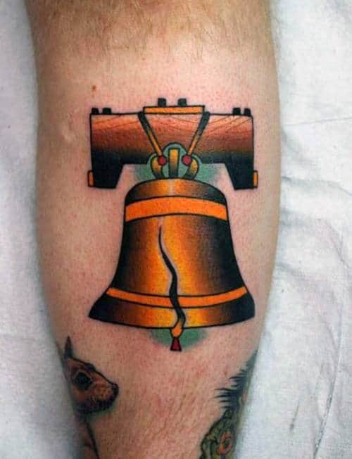 Mens Back Of Leg Calf Liberty Bell Tattoo
